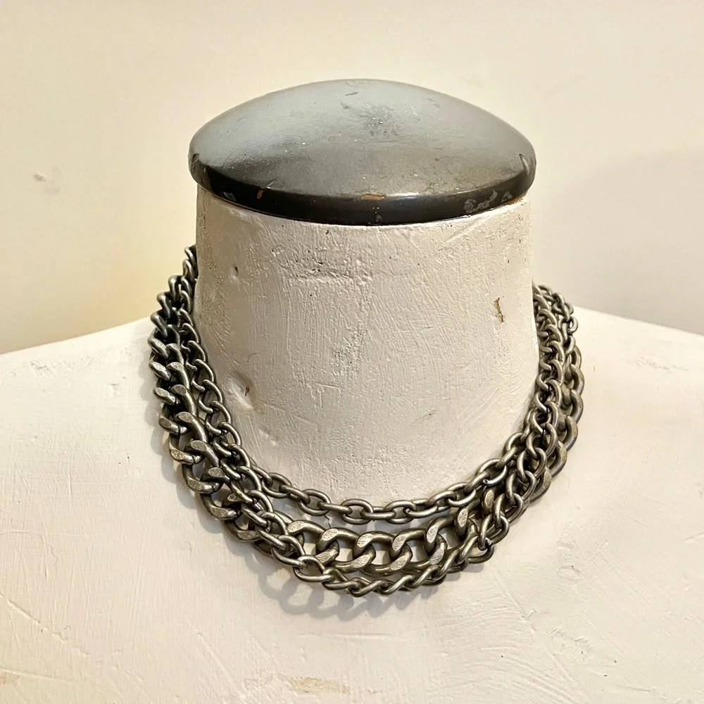 Thick silver three chain choker necklace - Picture 2 of 5